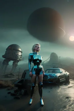 Ultra Realistic retro sci-fi scene, portrait, blonde woman, sweet young Marilyn Monroe face, perfect iris, tight latex coat, helmet, Strange planet background. Spaceship, fog, rain, soft color, highly detailed, unreal engine 5, ray tracing, RTX, lumen lighting, ultra detail, volumetric lighting, 3d, finely drawn, high definition, high resolution.