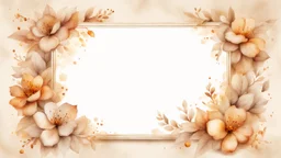 Hyper Realistic Beige small-watercolor-Floral-Frame With Glowing Golden Embers On Off-White Grunge Background.