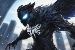 Symbiote in 8k solo leveling shadow drawing, barn,owl blue lights, sky , intricate details, highly detailed, high details, detailed portrait, masterpiece,ultra detailed, ultra quality