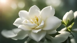 Gardenia flower, close-up, backlit, blurred background