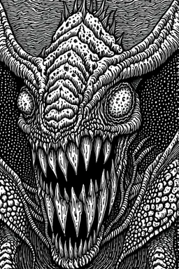 Moth / shark hybrid demon in the style of Berserk manga. B/w.