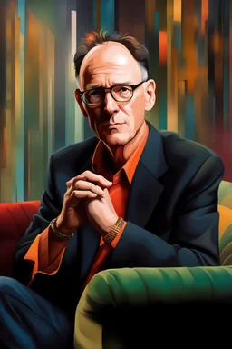 portrait of famous iconinc legendary SF author William Gibson, warm spring colors