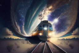 A train going into universe. No rail.