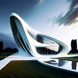 Arte lineal de una casa campestre moderna, estilo Zaha Hadid, minimalista