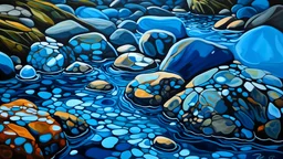 rocks, water, blue abstract color,