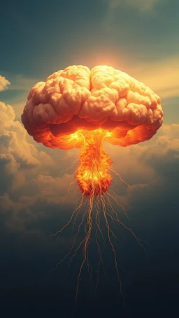 nuclear explosion cloud crossed with a human brain and descending nerves