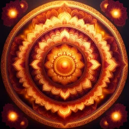 Hyper Realistic Glowing-Golden-With-Orange-Yellow-&-Maroon Mandala.