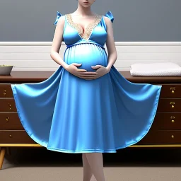 realistic photo of a 23-year-old boyish boylike tomboy, short men's hairstyle, short black hair, boyish face, beautiful women's cleavage, wide hips, big ass, pregnant in a satin lace dressing gown in a maternity ward