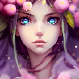 Closeup face portrait of a elf girl wearing crown of flowers, smooth soft skin, big dreamy eyes, beautiful intricate colored hair, symmetrical, anime wide eyes, soft lighting, detailed face, by makoto shinkai, stanley artgerm lau, wlop, rossdraws, concept art, digital painting, looking into camera
