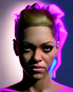 portrait, Shakira, blonde artist, angry, Realistic image, boxing robe, hoodie, mouthguard, nose band aid, loose long hair, eyes make up, perfect, glow, circle iris. Rain, fog, Neon colors, leds. Dark background, photo studio, neon lights. concept art, smooth, unreal engine 5, god lights, ray tracing, RTX, lumen lighting, ultra detail, volumetric lighting, 3d, finely drawn, high definition, 4k.