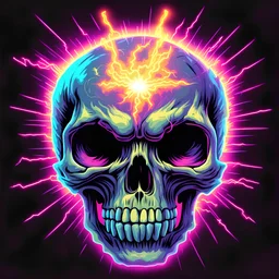 Skull being electrified, 80s airbrush artwork style, bright colored retro ... pixel art 16bit retro style ..