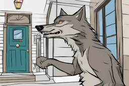Digital drawing of a wolf hand's ringing the doorbell, I want the wolf point of view, so I want to see just his hand ringing the doorbell