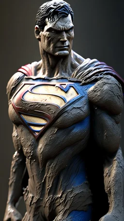 superman made from mud , mud material, ultra realistic, 4k, ultra detail, full body