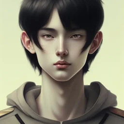 detailed anime young man, neck-length black hair, detailed bangs, intriguing details, full body, keep head in frame, 8k, concept art, highly detailed, digital painting, concept art, sharp focus, illustration, WLOP and greg rutkowski e alphonse mucha and artgerm and yanjun Chen and Junji ito and Makoto Shinkai, HDR, octane rendering