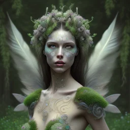 Portrait of beautiful girl, face dept of field,face shining, plant, metal, feathers, Dryad, fae, sidhe, ominous, nature, plants, wildflower sparkle,wildflower 3d view, facepaint, dnd character portrait, intricate, oil on canvas, masterpiece, expert, insanely detailed, 4k resolution, retroanime style, cute big circular reflective eyes, cinematic smooth, intricate detail , soft smooth lighting, soft pastel colors, painted Renaissance style,sharp fucus, bokeh,macro lens, 1500mm lens