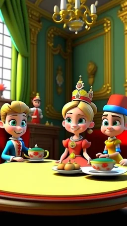 Meeting with royal friends and inviting them to the event, cartoon,3D