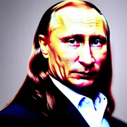 cell phone photography of Putin with long hair in his 70s