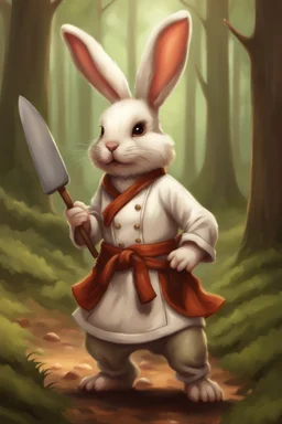 Cute bunny dnd adventurer chef in a forest art realism