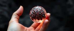 dark dwarf mining expert expert holding up a radiant Painite crystal rosette ball