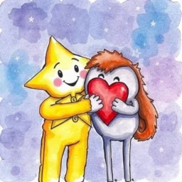 star-buddy and a heart-buddy together in a 1980s watercolor