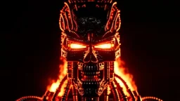 Logo emission radio metal terminator firestarter. 4k full realism, ultra details, lumieres maximum. Incendie en fond d image.