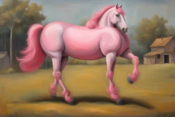 a pink horse like a 19th painting