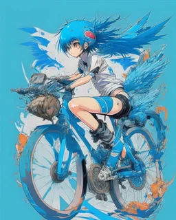 Anime design on a bike in blue