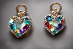 Coloured glass heart earring set with gemstones, glittering metal stems and gemstone leaves sharp focus elegant extremely detailed intricate very attractive beautiful dynamic lighting fantastic view crisp quality exquisite detail gems and jewels S<AI in sunshine Weight:1 Professional photography, bokeh, natural lighting, canon lens, shot on dslr 64 megapixels sharp focus Weight:0.9