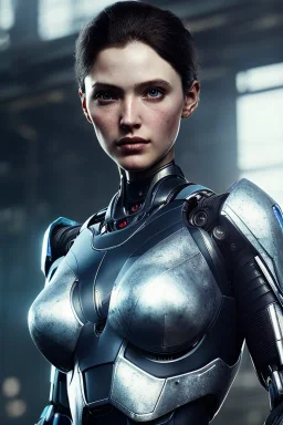 portrait,beautiful crossbred robot, post-apocalyptic in a cyberpunk city, realistic, intriacte detail, sci-fi fantasy style, volumetric lighting, particales,highly detailed,cinamatic, deep