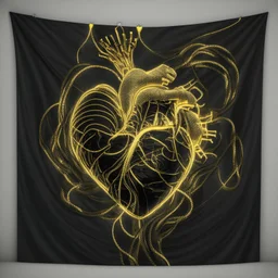 electric heart in black and golden tapestry