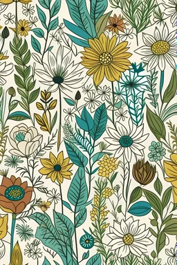 Various flower patterns and botanical illustrations