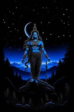 hindu god shiv mahakaal tandav forest standing night stars moon black