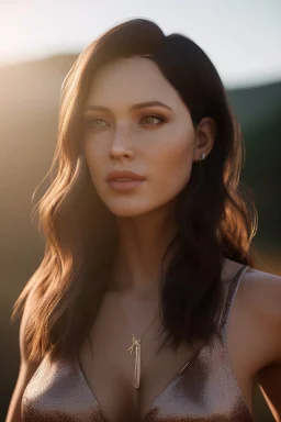 realistic, portrait and full body of a woman standing next to rocky river in country side, beautiful face with nice make up, sunlight, cinematic light, bangs, a beautiful woman, beautiful eyes, brown curved hair, perfect anatomy, very cute, princess eyes , (blue eyes) , nice sport shoes ,Centered image, stylized, life size,8k Resolution, low-cut dress with small blue details, human hands, wonder full, elegant, approaching perfection, dynamic, highly detailed, character sheet,