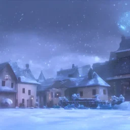 snowstorm with one illumianted house