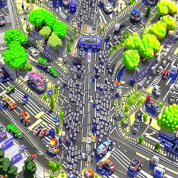 very busy crossroad from straight above photorealistic