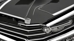 Photograph of a the front grill of a gorgeous, expensive, oldschool black muscle car with a big, black front grill, realistic, stylish, taken up close, symmetrical