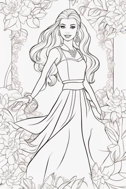 outline art for kids barbie coloring pages with barbie with her 2 friends , no background, sketch style, full body, only use outline, mandala style, clean line art, white background, no shadows and clear and well outlined. should look exactly like barbie