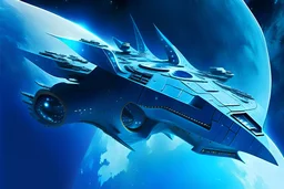 Blue Spaceship, Over Planet, Modern Spaceship, Angular,
