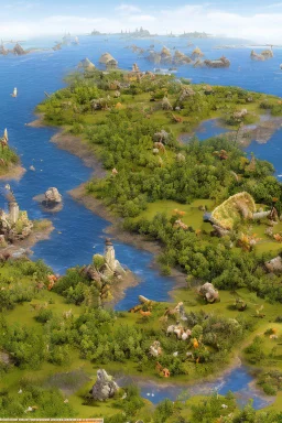 Close-up animation image of an island full of wild warthog