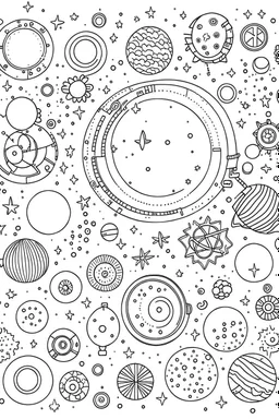 outline for cute symmetrical outer space minimal pattern coloring page for a background including planets and stars, white background, sketch style, only use outline, clean line art, no shadows and clear and well outlined and simple and minimalist