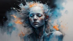 bioluminescent marble creature, covered with glowing crystals, fire and water particles in air, very dark room, minimalist, Wadim Kashin, Willem Haenraets, Carne Griffiths, alcohol ink, Paul Lovering, surreal, beautiful, intricately detailed, a masterpiece