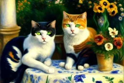 Two cats on a terrace. Auguste Renoir. Perfect eyes with perfect iris. Especially the cat