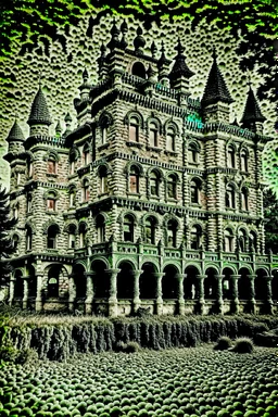 Detailed Ilford photograph of creepy castle, naïve, strong texture, extreme detail, Max Ernst, decal, rich colors, sparkles, Harry Potter style