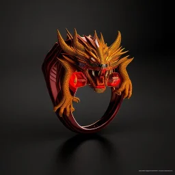 Ring dragon as stone with red diamond eyes, sculpture, hyperphotorealistic, 8k,UHD,macro lens, sharp focus, hyper detail, sparkle, unreal engine 5, neon light, masterpiece