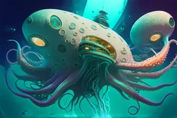 una nave espacial llena de tentaculos