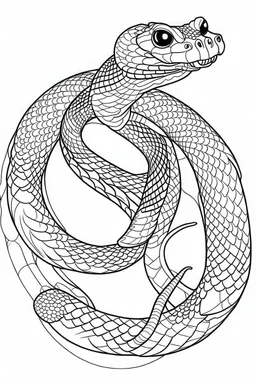 Outline art for coloring page, GROOVY RATTLESNAKE, coloring page, white background, Sketch style, only use outline, clean line art, white background, no shadows, no shading, no color, clear