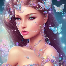  beautiful face princess fairy with sparkle jewel bikini and butterflies in hair