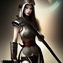 Beautiful women with katana sword