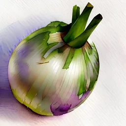 top view of a single onion in watercolors on a white background