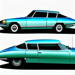 fullbody Drawing of 'sketch of 69 Citroën DS',intricate detail,andrea bonelli,Kilian Eng,Ohrai,evan lee,Aleksandr Sidelnikov,KyuYong Eom,three quarters frontal aerial view,toned colors,32k